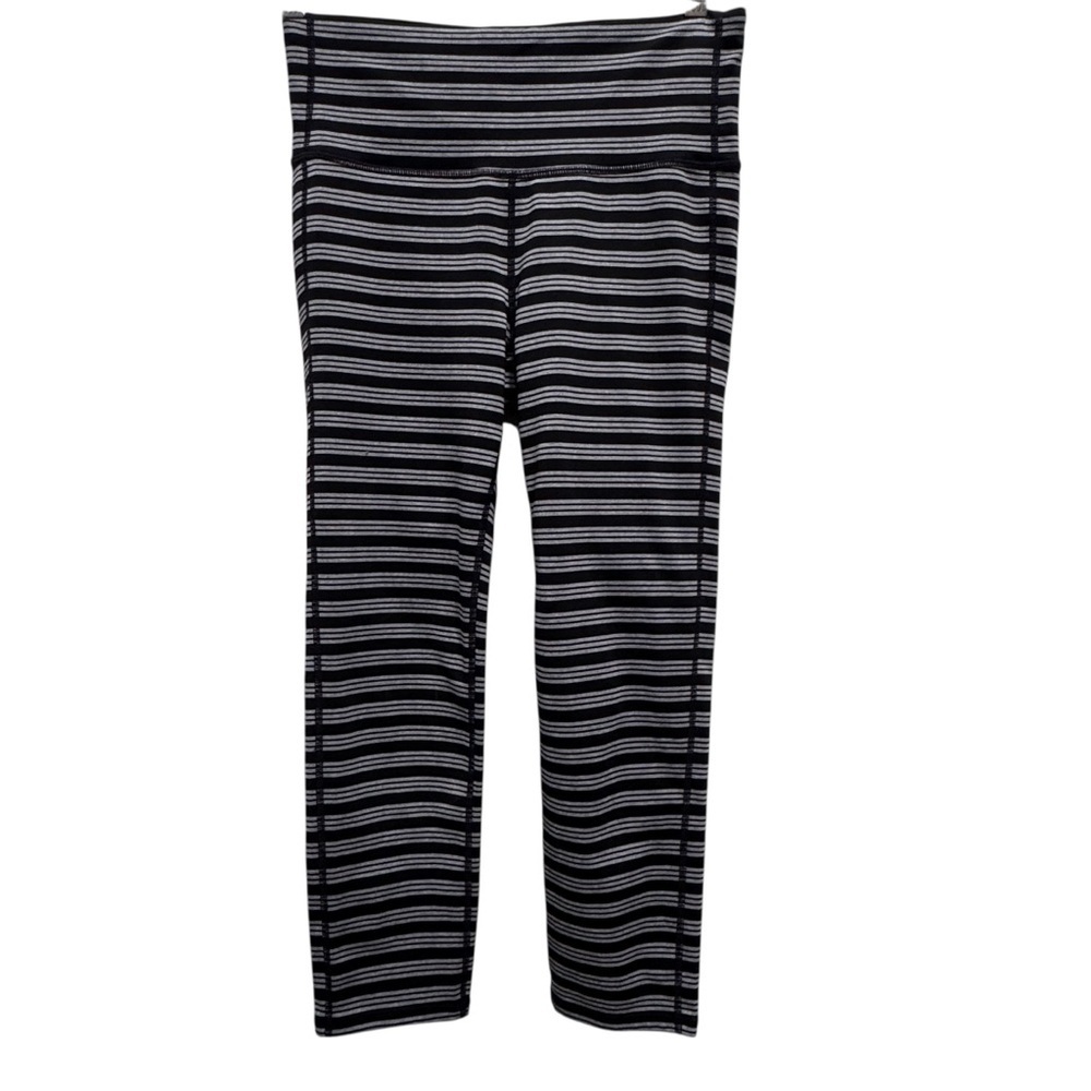 Athleta Women's High Rise Chaturanga Capri Black Stripe Leggings Small